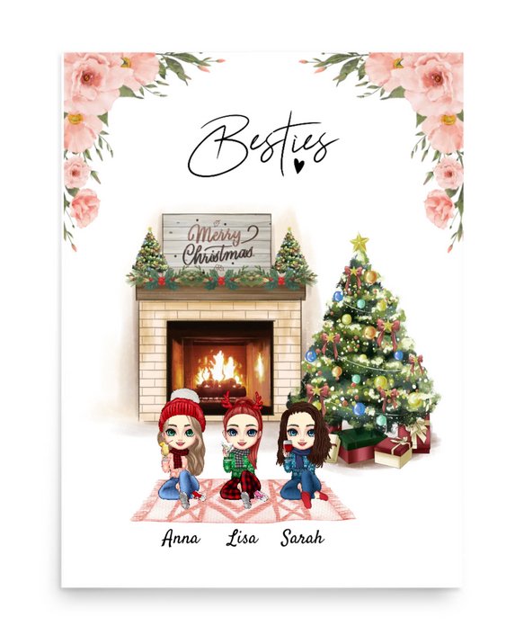 Personalisiertes Poster - Beste Freundin (2 - 4 Freundinnen) - Weinachtsgeschenk Modell 1 - Magnifa