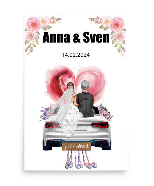 Personalisiertes Poster - Hochzeitspaar mit Auto - Hochzeitsgeschenk - Magnifa