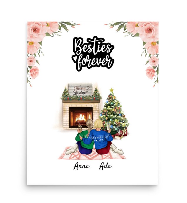 Personalisiertes Poster - Beste Freundin (2 - 4 Freundinnen) - Weinachtsgeschenk Modell 2 - Magnifa