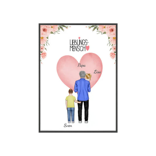 Personalisiertes Poster mit Rahme-Papa/Opa mit 1-4 Kindern