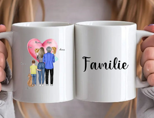 Personalisierte Tasse - amilie mit 1 - 4 Kindern und 1 - 2 Haustieren - Magnifa