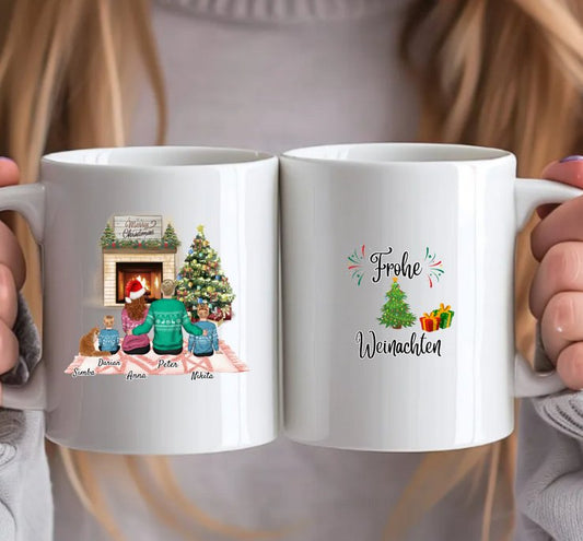 Personalisierte Tasse - Familie mit 1 - 3 Kindern + 0 - 2 Haustieren (Katzen oder Hunden) - Weinachtsgeschenk für die Familie - Magnifa