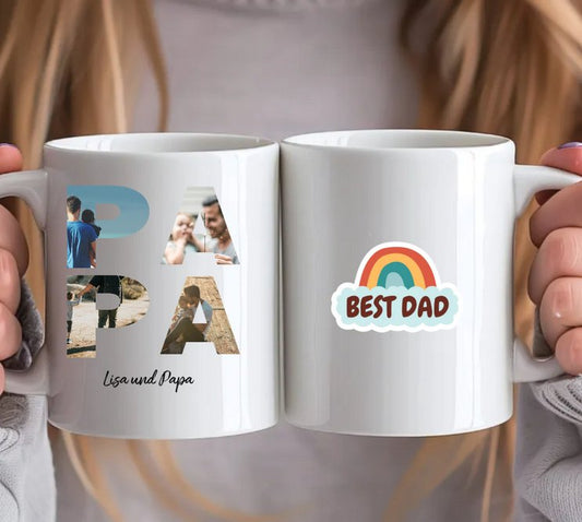 Personalisierte Tasse Für Papa - PAPA Schriftzug und dein Bilder - Magnifa