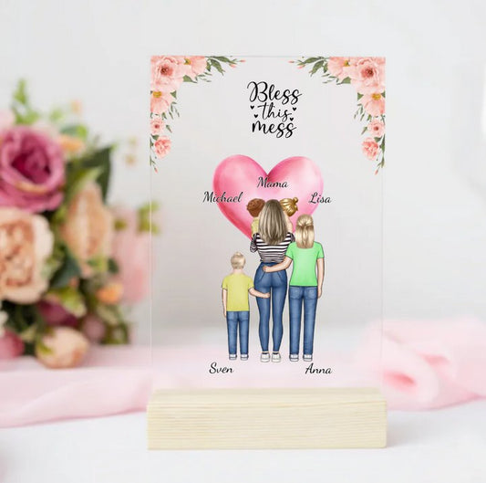 Personalisierte Acrylglasplatte - Mama/Oma mit 1 - 4 Kindern - Magnifa