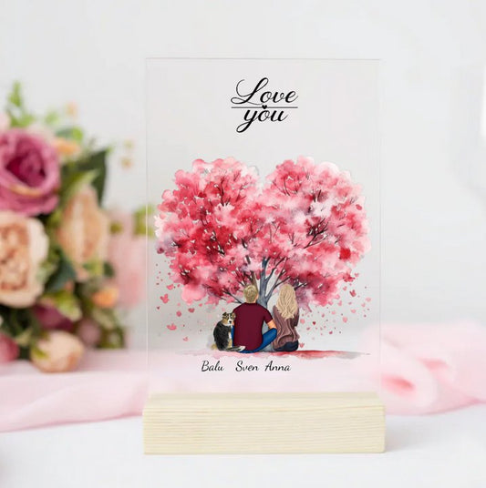 Personalisierte Acrylglasplatte - Partner mit 1 - 4 Haustieren - Magnifa