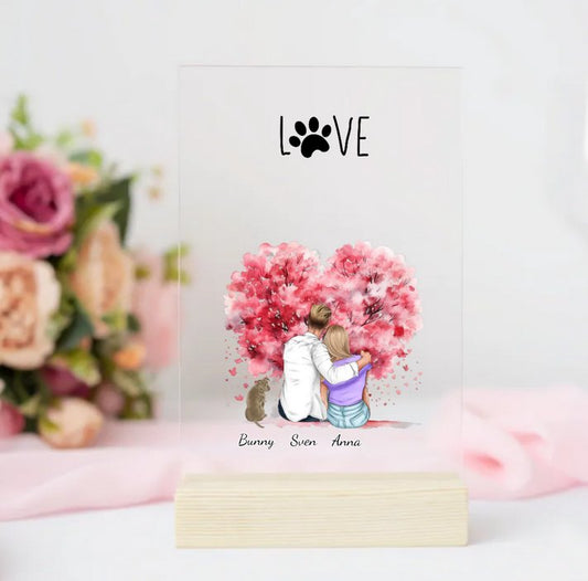 Personalisierte Acrylglasplatte - Partner mit 1 - 6 Haustieren - Magnifa