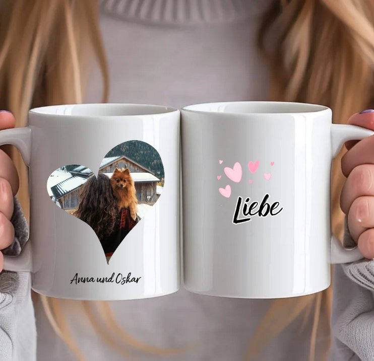 Personalisierte Tasse mit eigenem Bild in Herzform - Für Frau/Mann mit Hunde - Magnifa
