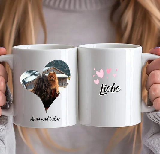 Personalisierte Tasse mit eigenem Bild in Herzform - Für Frau/Mann mit Hunde - Magnifa
