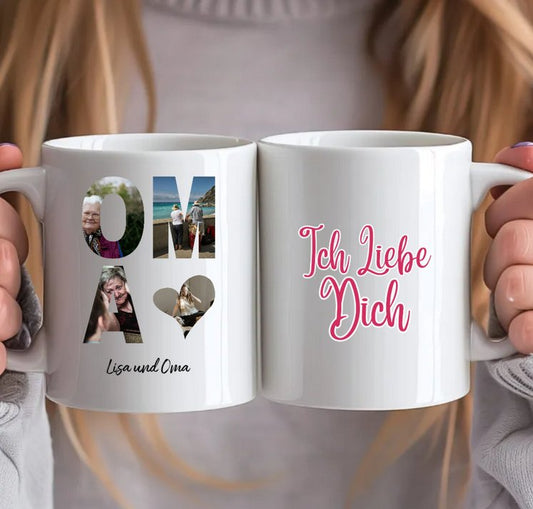 Personalisierte Tasse Für Oma - OMA Schriftzug und dein Bilder - Magnifa
