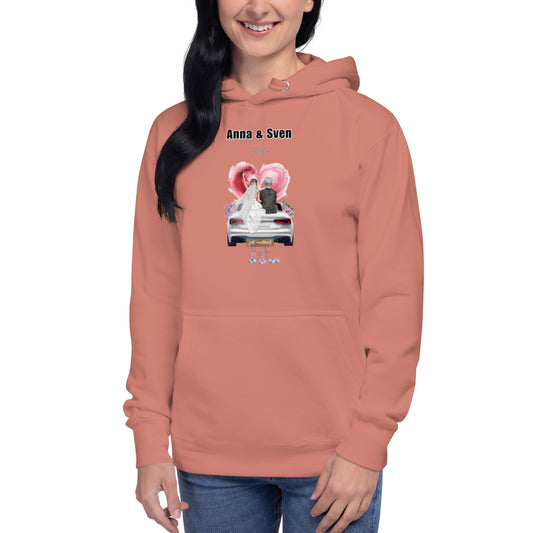 Personalisiertes Hoodie-Hochzeitspaar mit Auto - Hochzeitsgeschenk